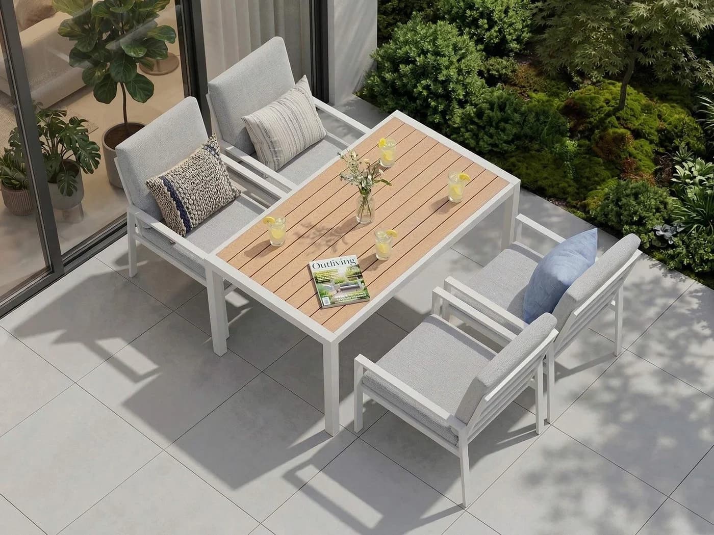 MeXo Gartenlounge-Set 5-tlg. Aluminium mit Esstisch Weiß - Bild 3
