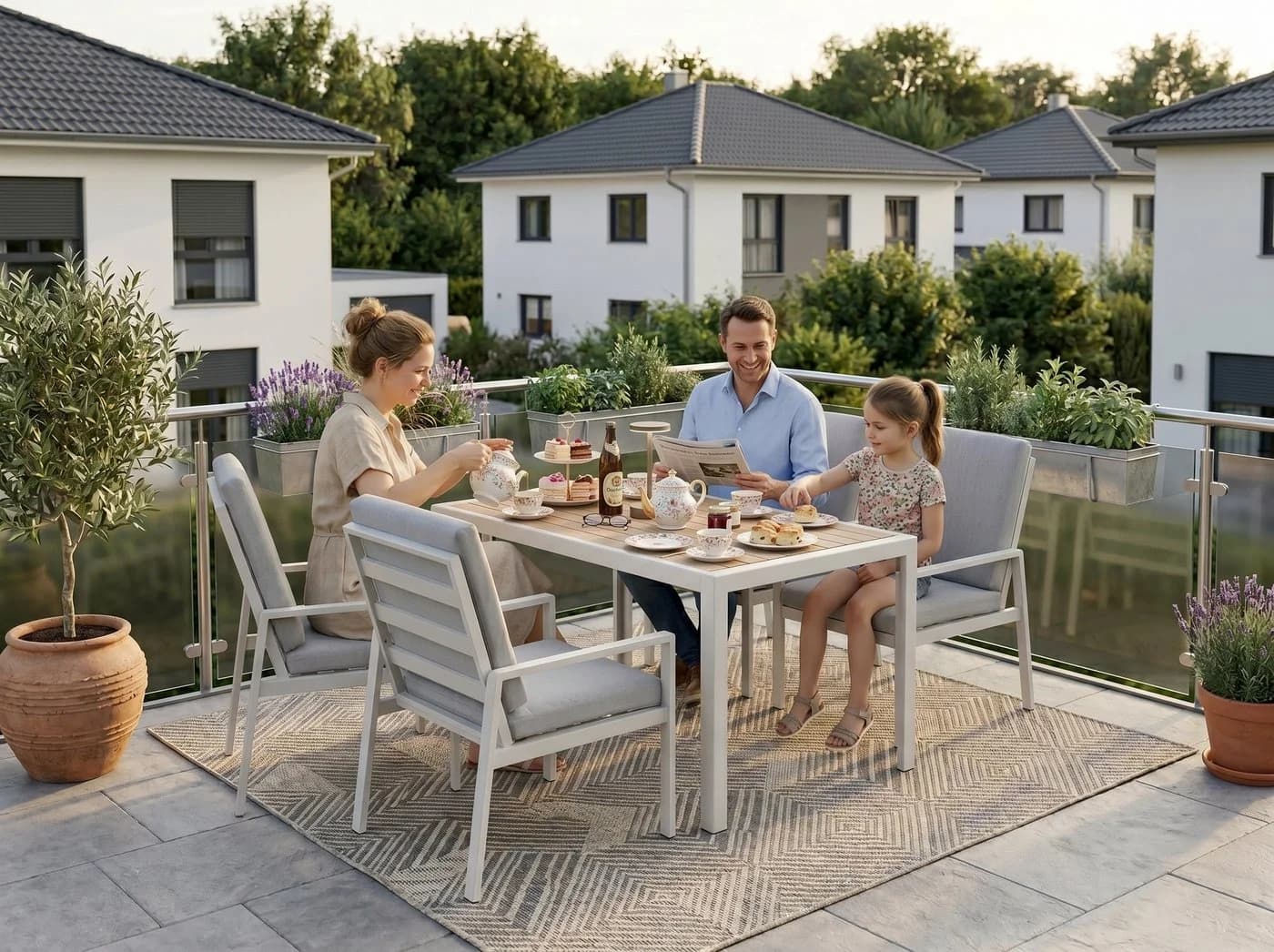 MeXo Gartenlounge-Set 5-tlg. Aluminium mit Esstisch Weiß - Bild 4