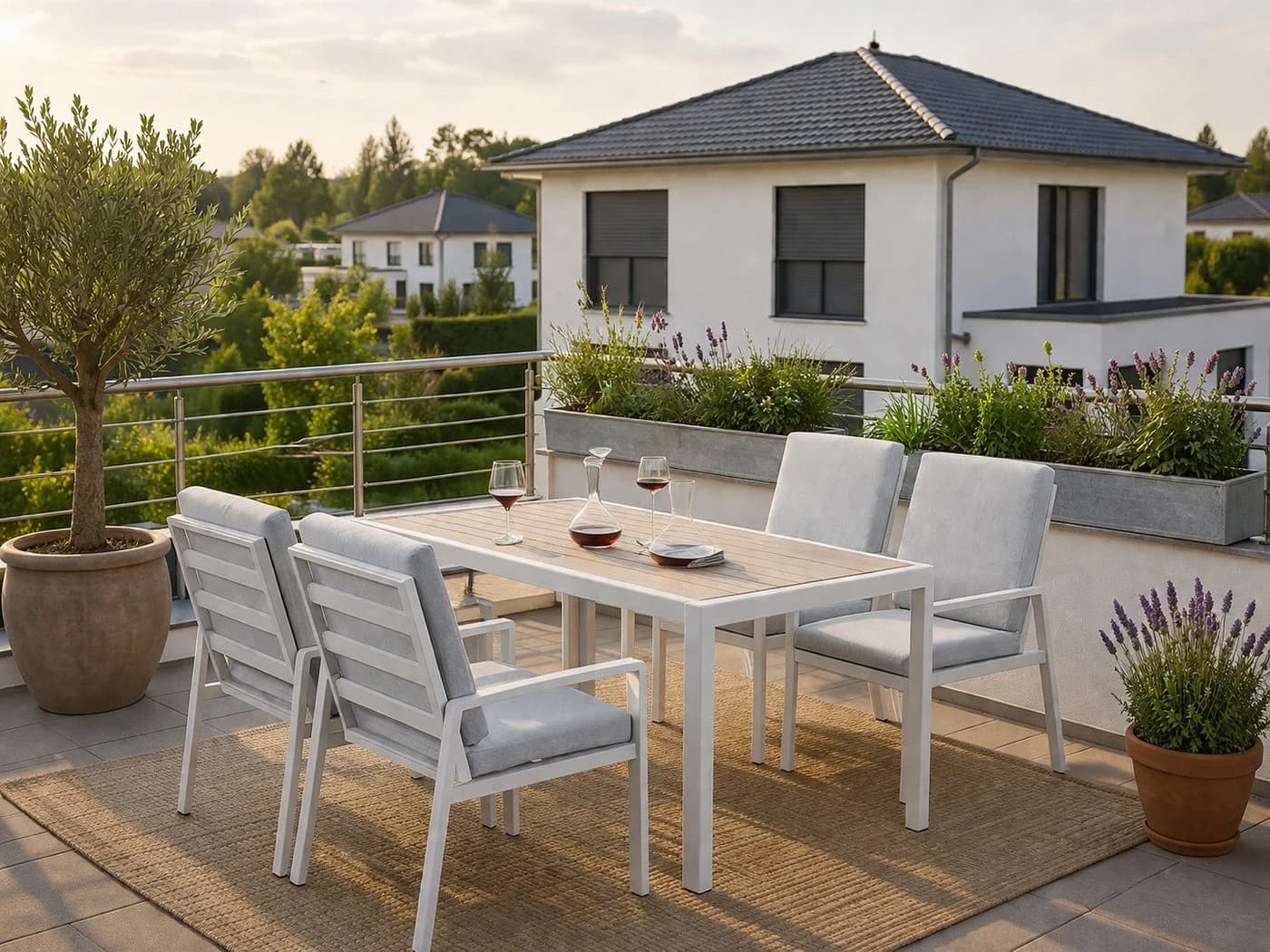 MeXo Gartenlounge-Set 5-tlg. Aluminium mit Esstisch Weiß - Bild 5
