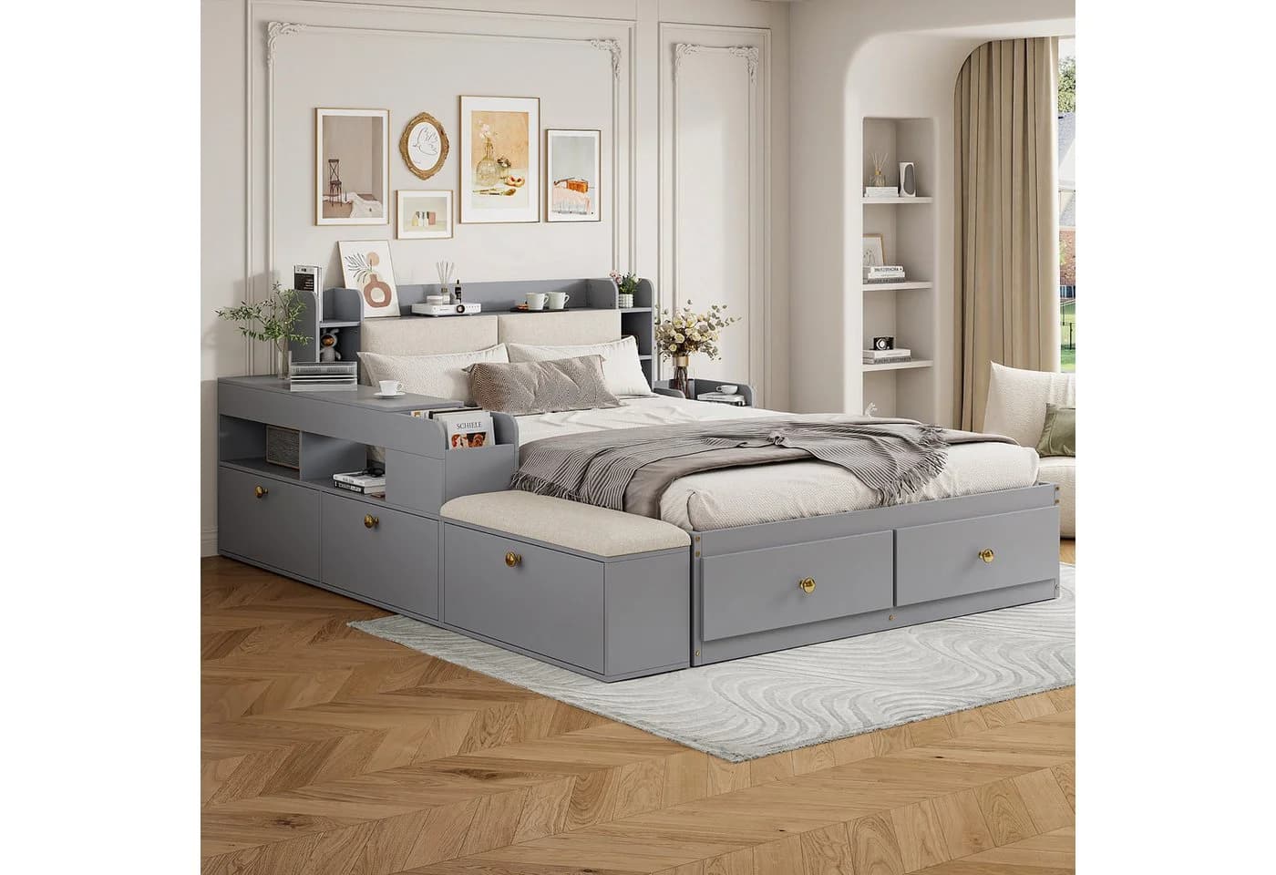 Odikalo Schlafzimmer-Set Kombibett mit Stauraum Grau/Weiß - Bild 4