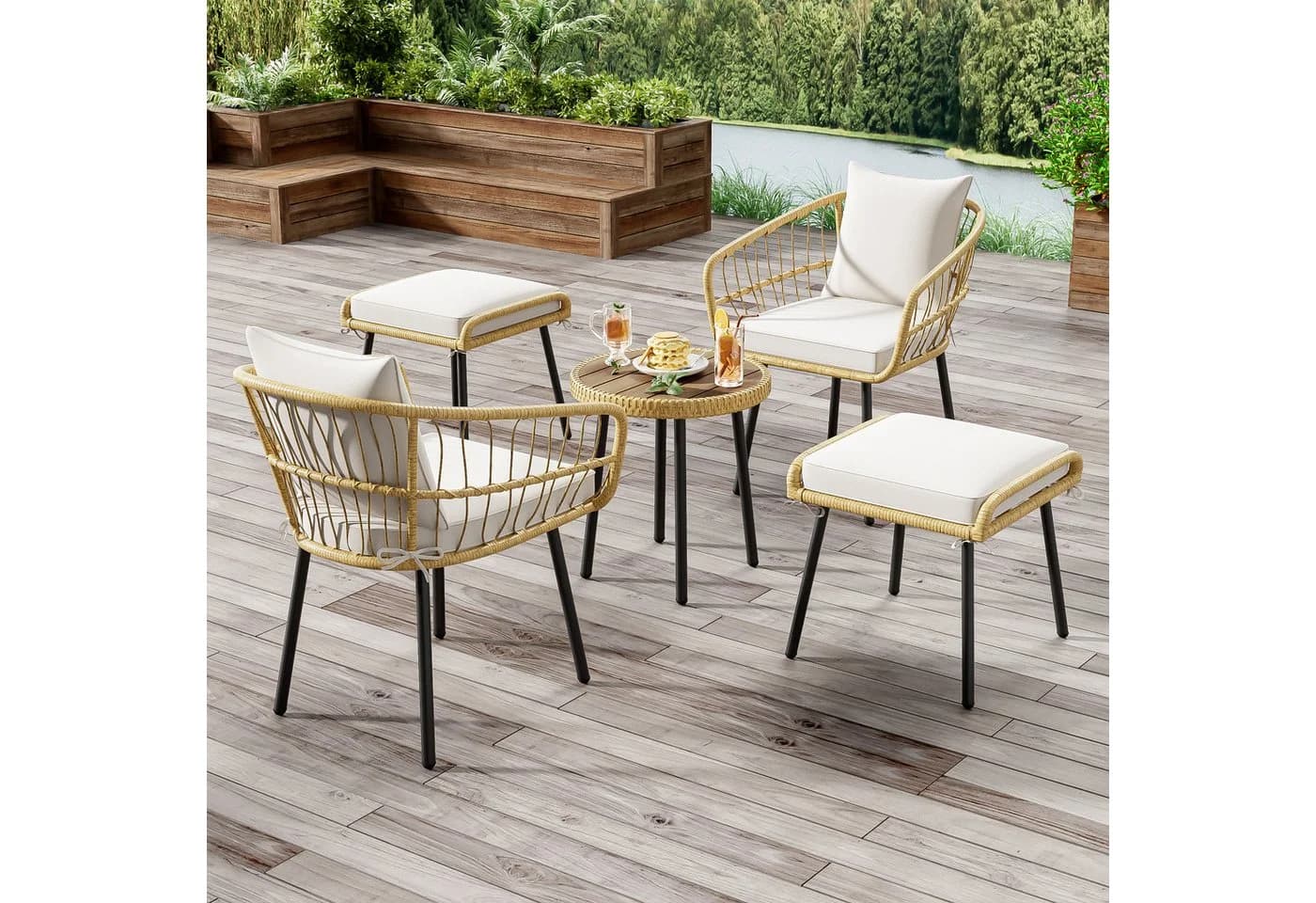 Odikalo Gartenlounge-Set 5-tlg. Schwarz/Weiß Rattan