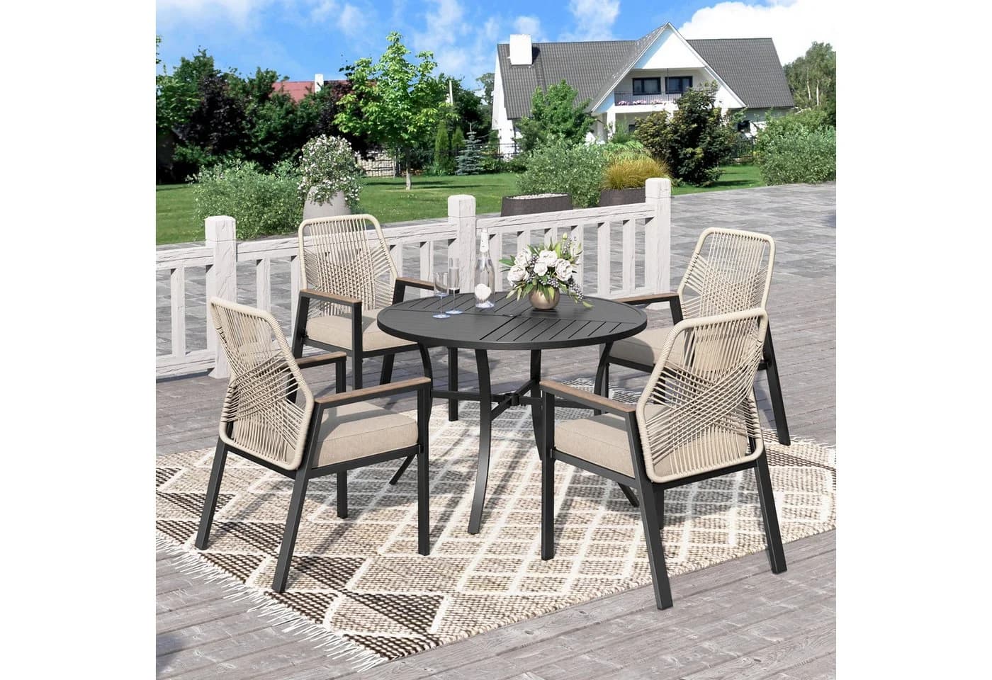 PHI VILLA Garten-Essgruppe Beige Rattan Holz - Bild 2