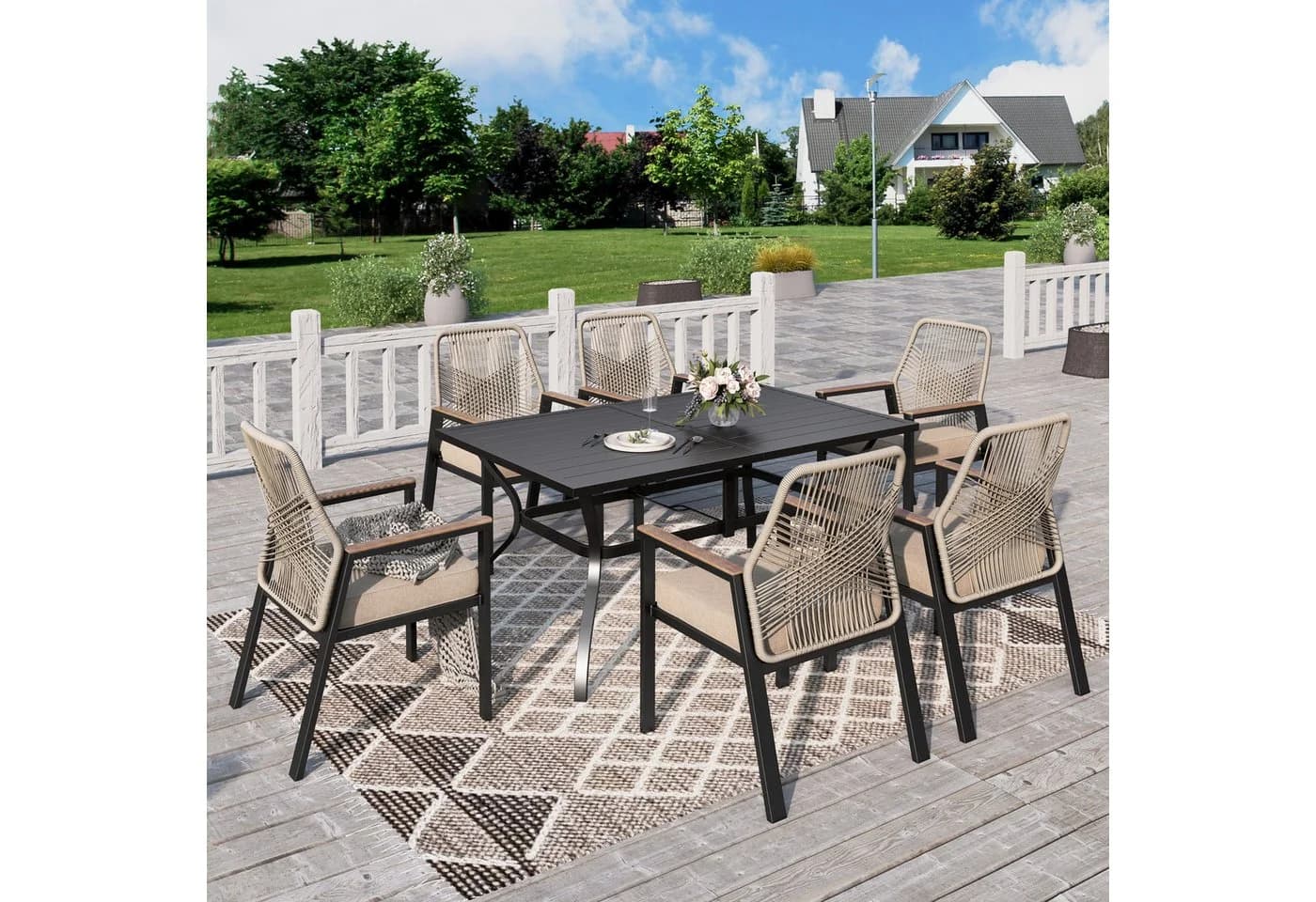 PHI VILLA Garten-Essgruppe Beige Rattan mit Kissen - Bild 2