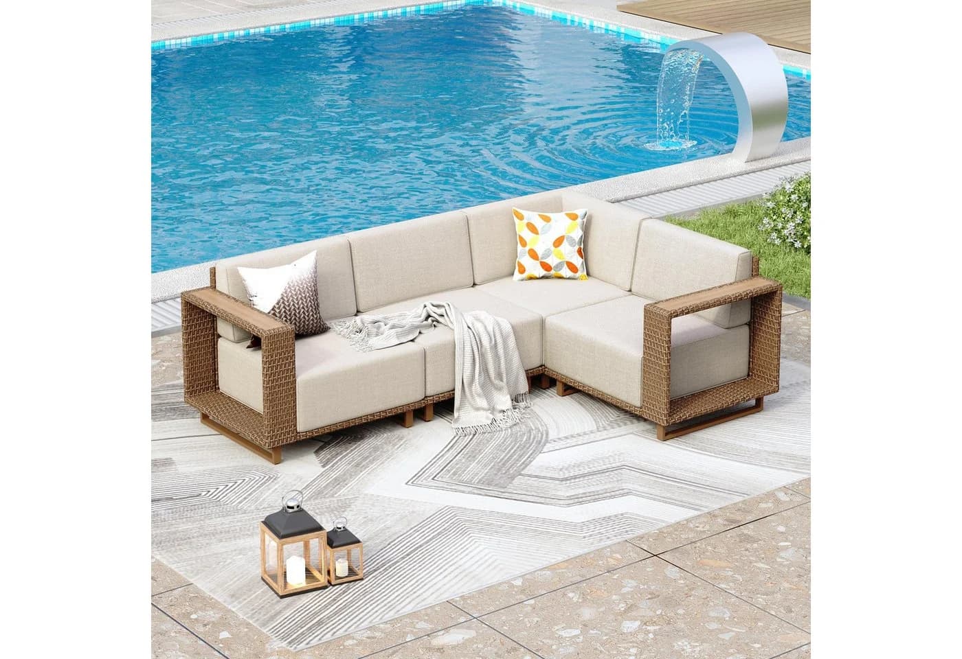 PHI VILLA Gartenlounge-Set Beige Rattan Outdoor Sofa - Bild 2