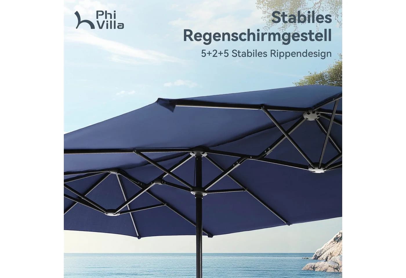 PHI VILLA Balkonschirm Rechteckig Blau mit Kurbel und UV-Schutz - Bild 4