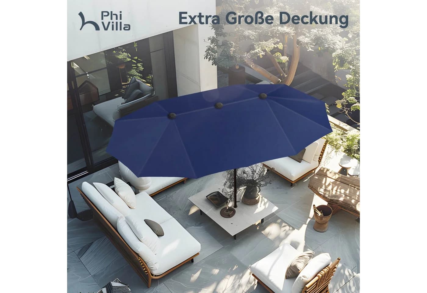 PHI VILLA Balkonschirm Rechteckig Blau mit Kurbel und UV-Schutz - Bild 5