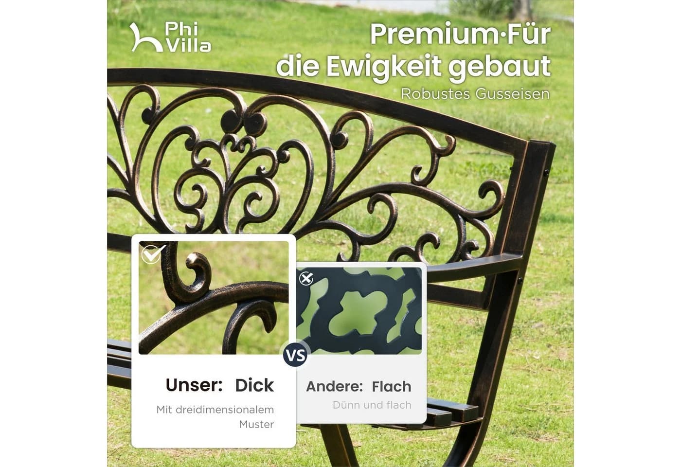 PHI VILLA Gartenbank Schwarz-Bronze mit gusseiserner Rückenlehne - Bild 3