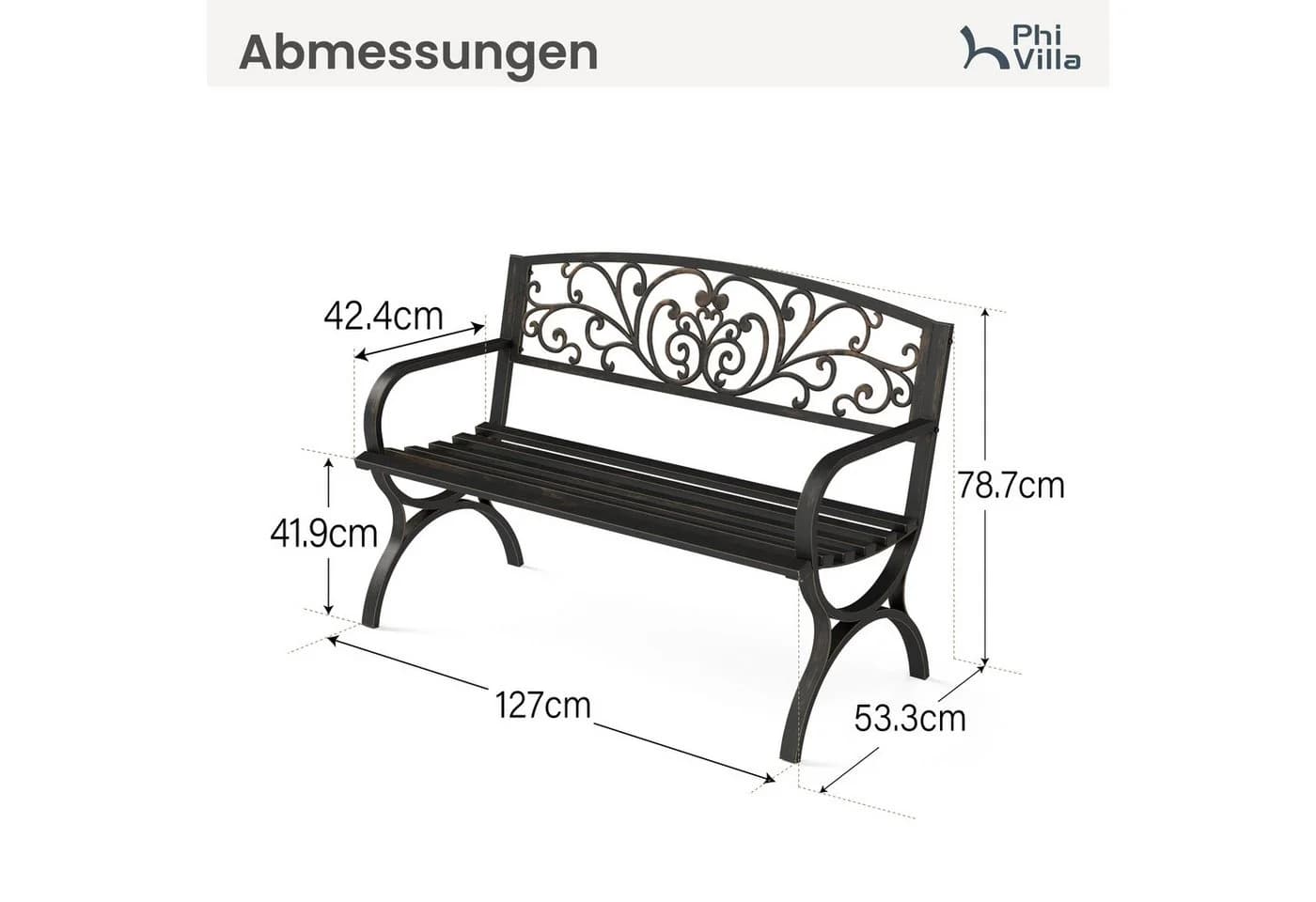 PHI VILLA Gartenbank Schwarz-Bronze mit gusseiserner Rückenlehne - Bild 4