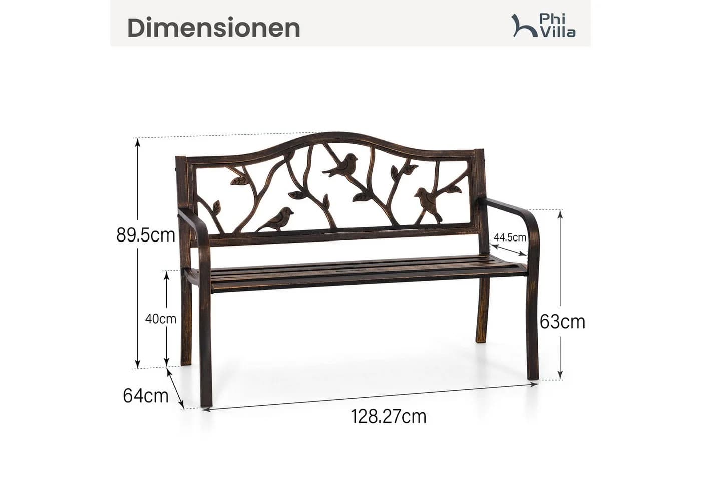 PHI VILLA Gartenbank Metall Bronze mit Gusseisen-Rückenlehne - Bild 5