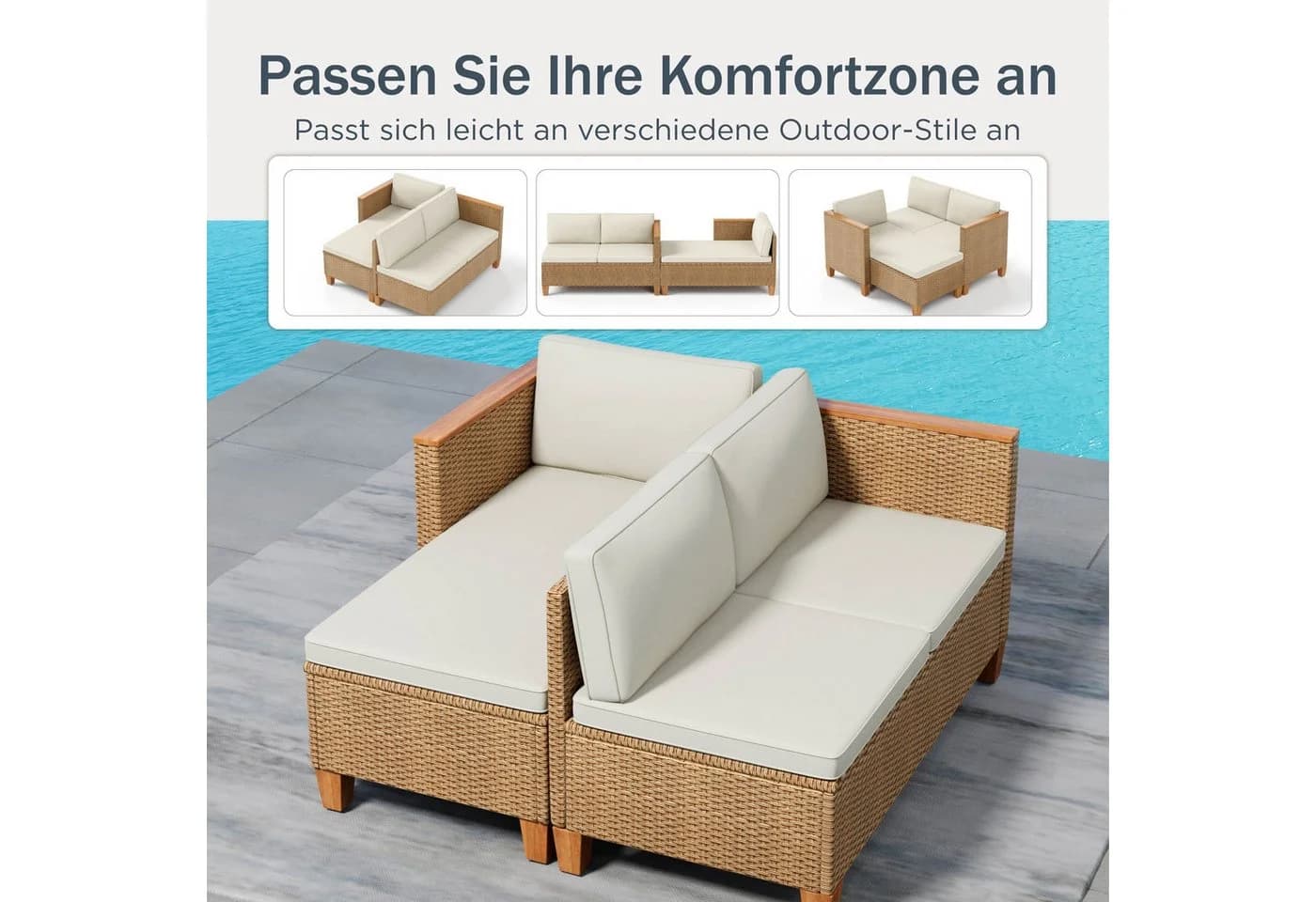 PHI VILLA Gartenlounge-Set 4-tlg. Beige PE-Rattan mit Kissen - Bild 5