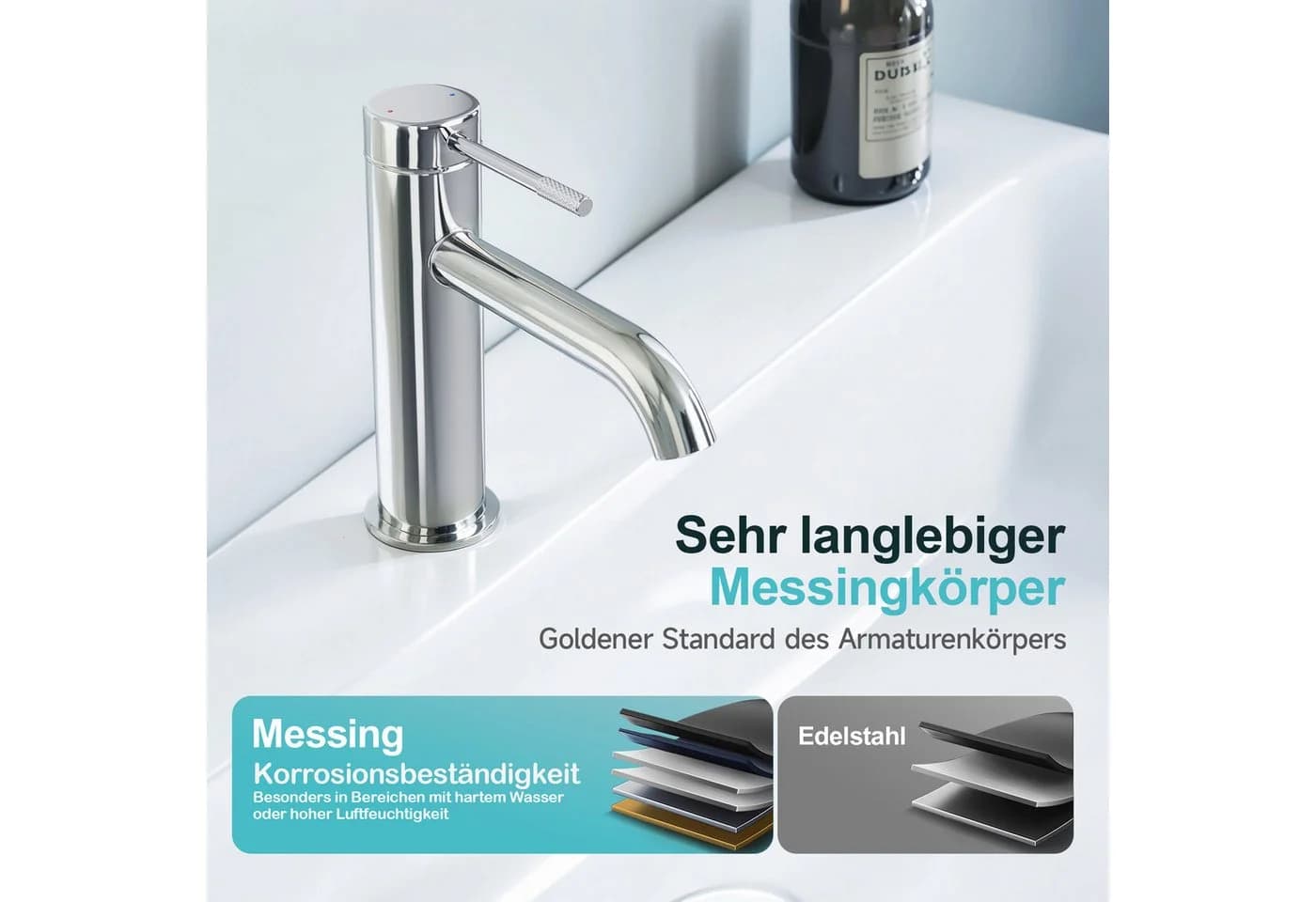 Alphabath Waschtischarmatur Set Chrom Einhebelmischer Messing - Bild 3