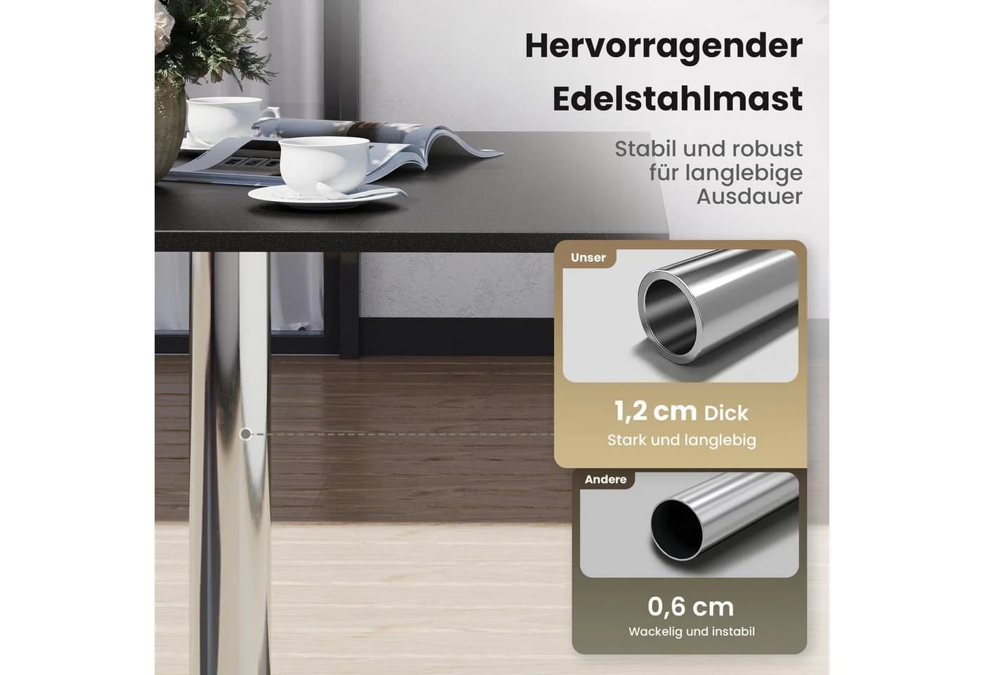 PHI VILLA Gartentisch Schwarz Metall Quadratisch/Rund