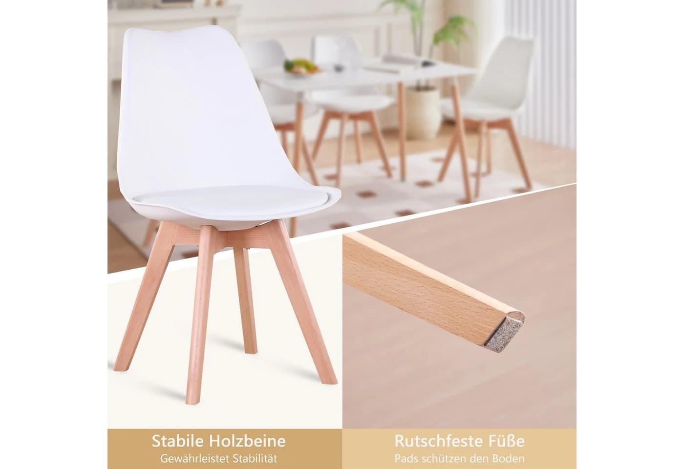 GrandCA HOME Esszimmerstuhl 4er/6er Set Moderner Gepolsterter Küchenstuhl Buchenholz Weiß