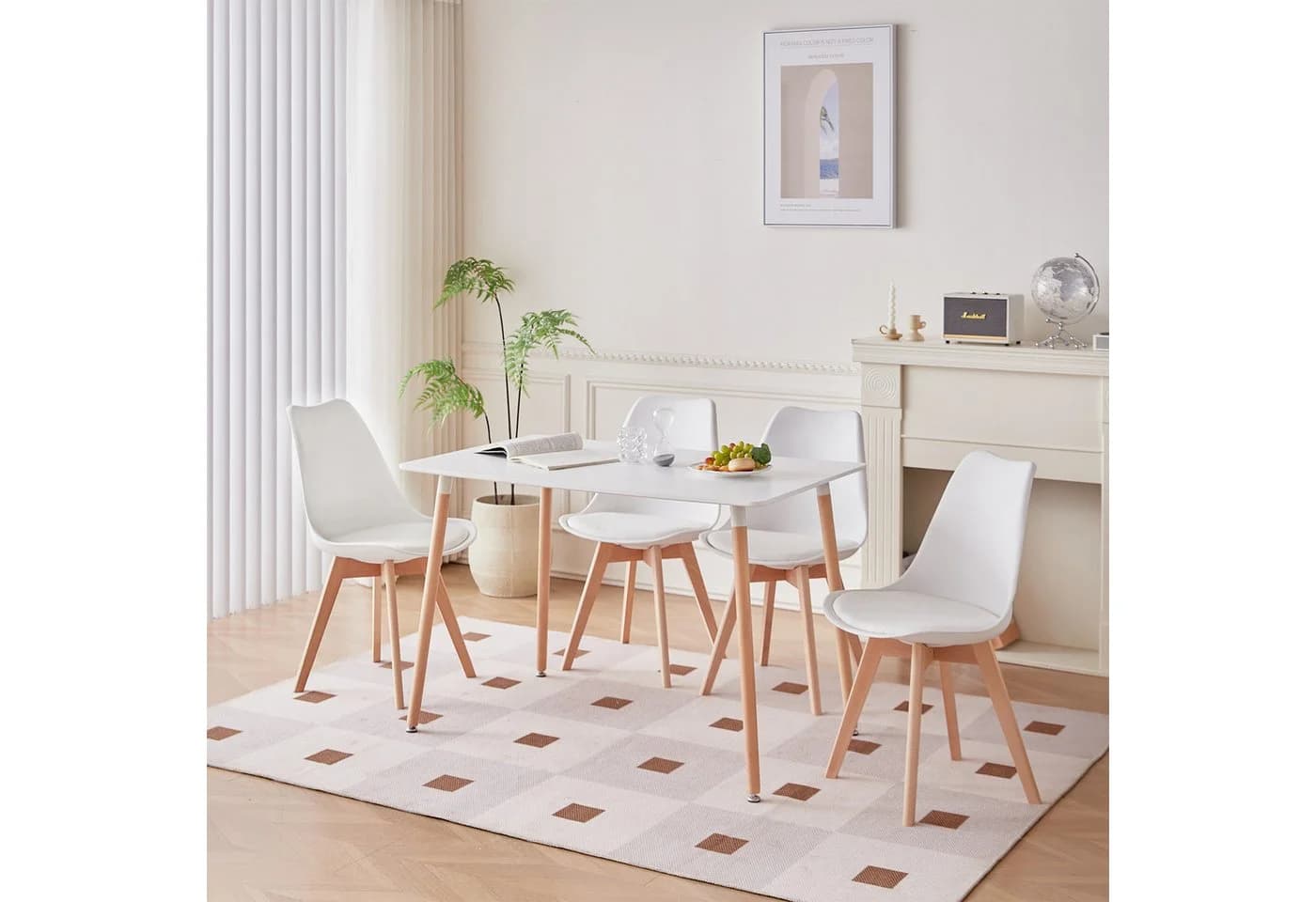 GrandCA HOME Esszimmerstuhl 4er/6er Set Moderner Gepolsterter Küchenstuhl Buchenholz Weiß - Bild 5