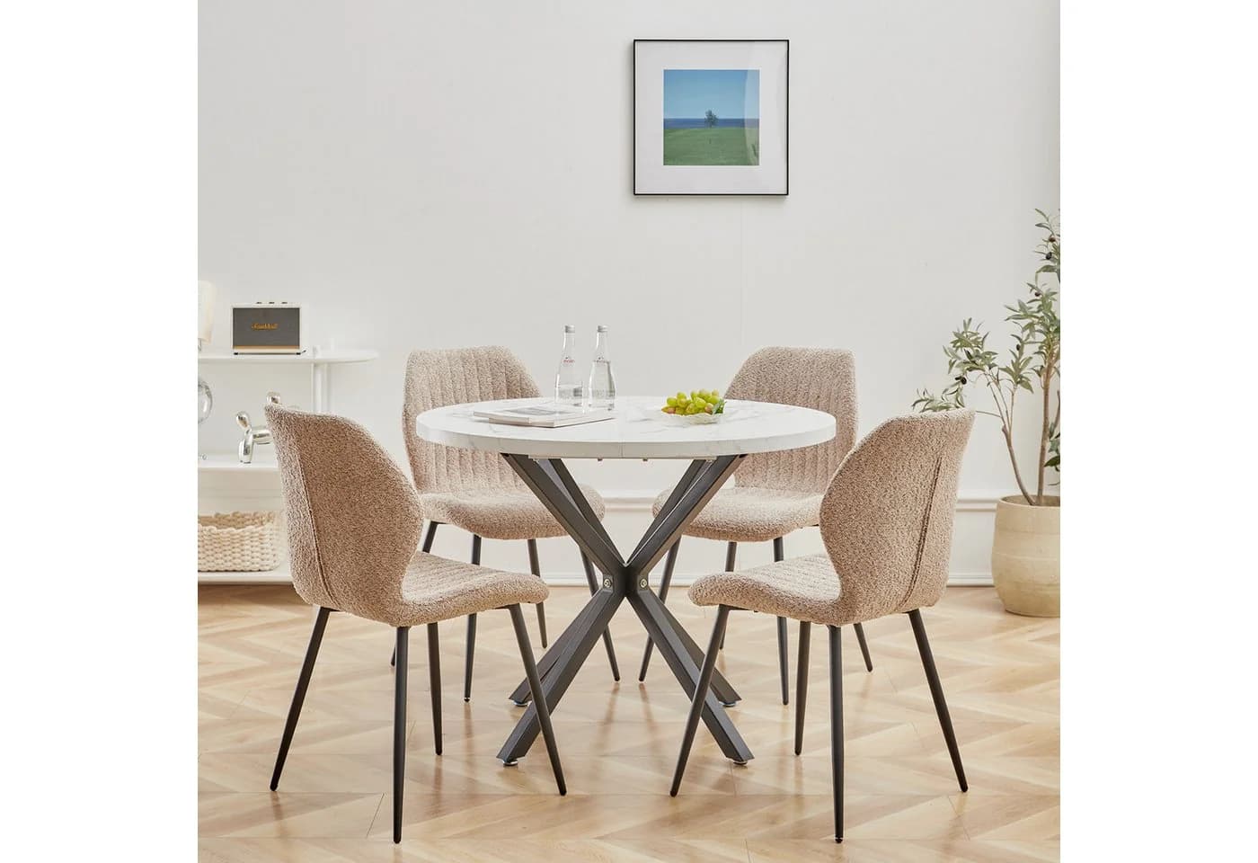 GrandCA HOME Esszimmerstuhl 4er Set Gepolsterter Stoffstuhl Modern