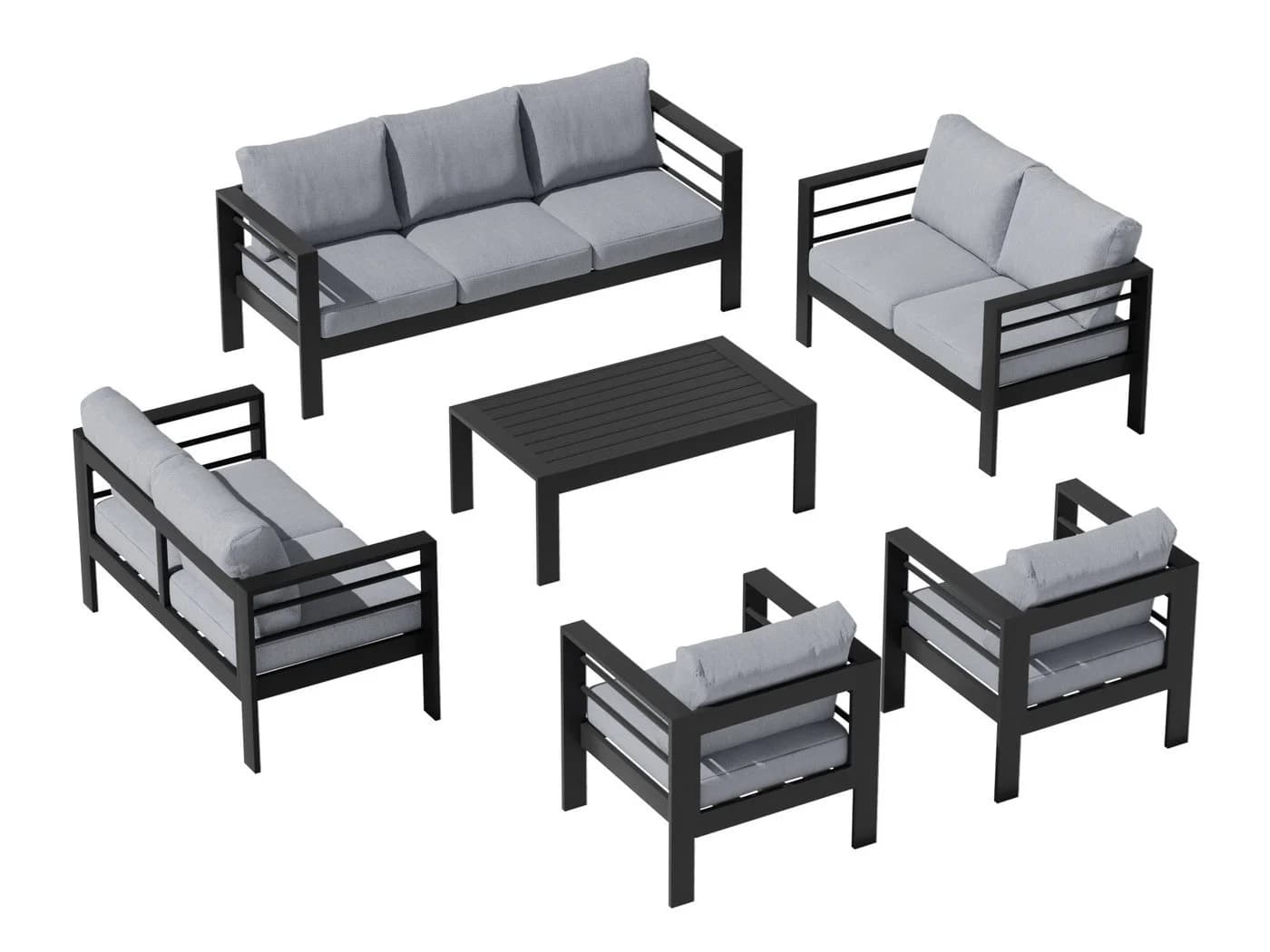 MeXo Gartenlounge-Set 8-tlg. Aluminium Schwarz mit Kissen