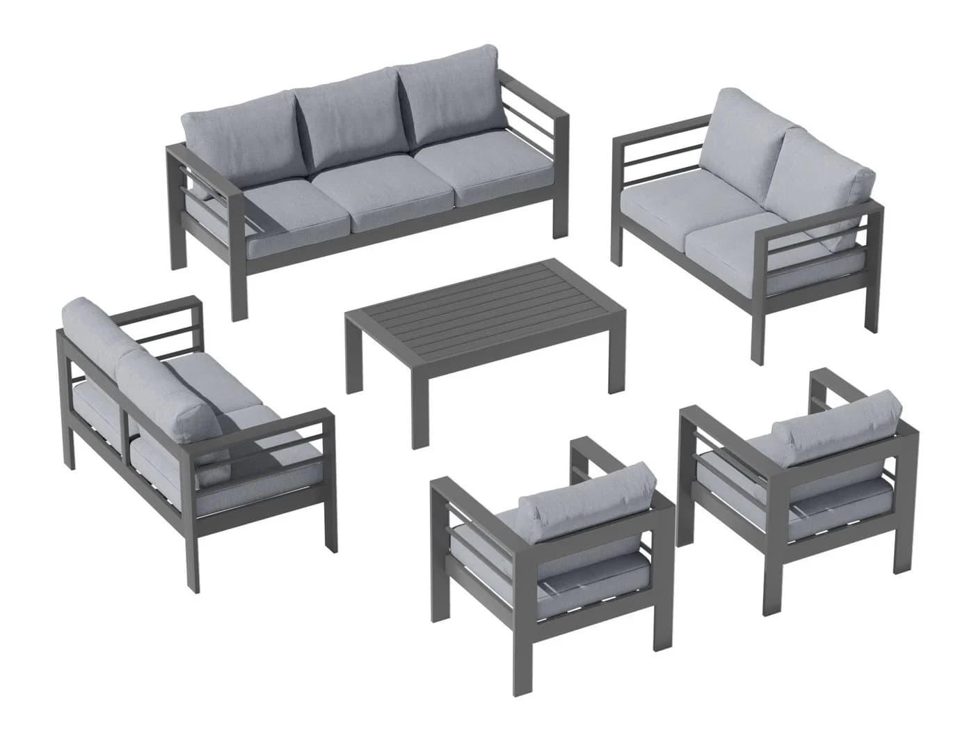 MeXo Gartenlounge-Set Aluminium Outdoor Wetterfest 6-tlg. Luxus Relax