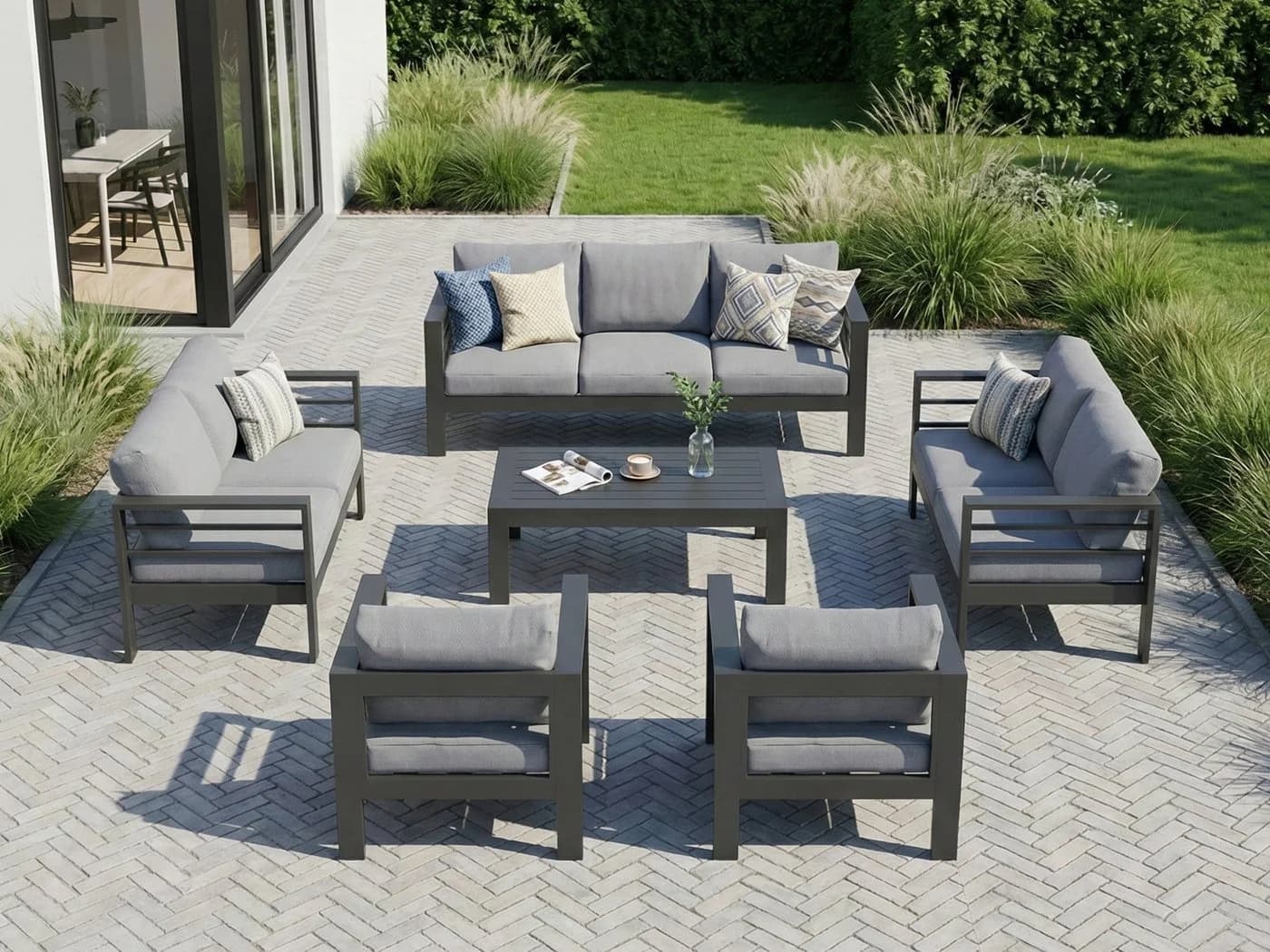 MeXo Gartenlounge-Set Aluminium Outdoor Wetterfest 6-tlg. Luxus Relax - Bild 2