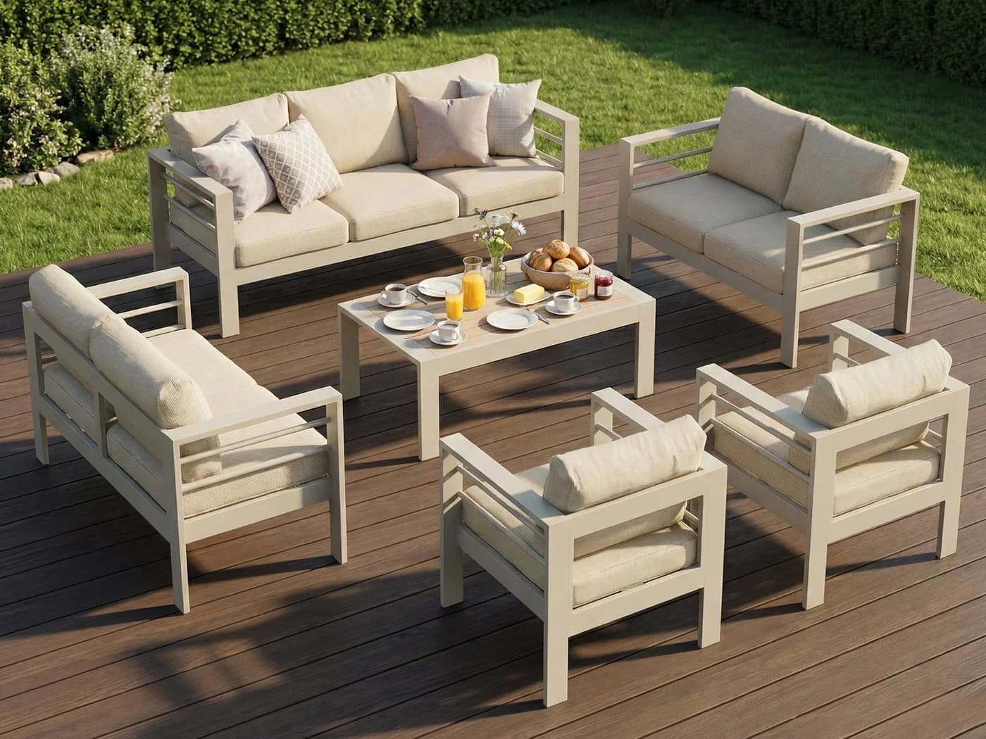 MeXo Gartenlounge-Set XXL Aluminium Outdoor 6-tlg. Beige - Bild 2