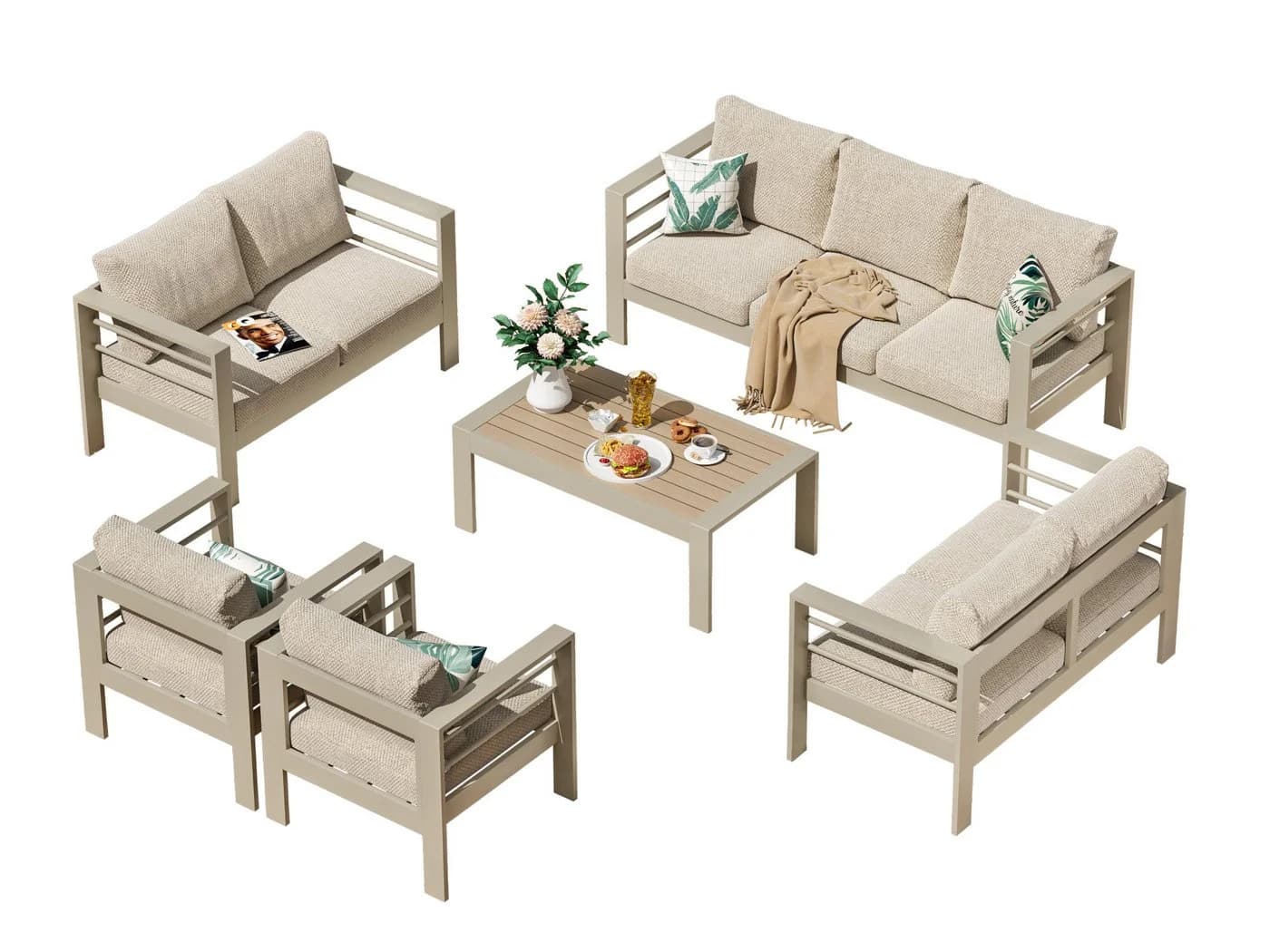 MeXo Gartenlounge-Set XXL Aluminium Outdoor 6-tlg. Beige - Bild 3