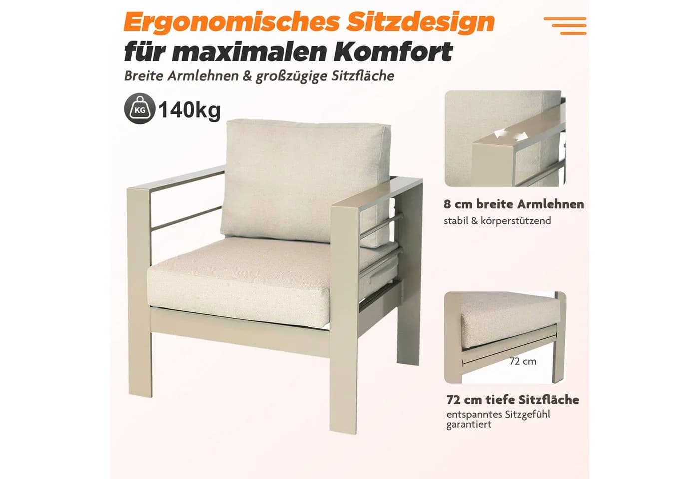 MeXo Gartenlounge-Set XXL Aluminium Outdoor 6-tlg. Beige - Bild 5