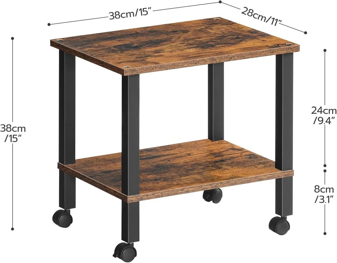 Hoobro Druckertisch mit Rollen 2 Ebenen Druckerwagen 38x28x38 cm Holzspanplatte - Bild 3