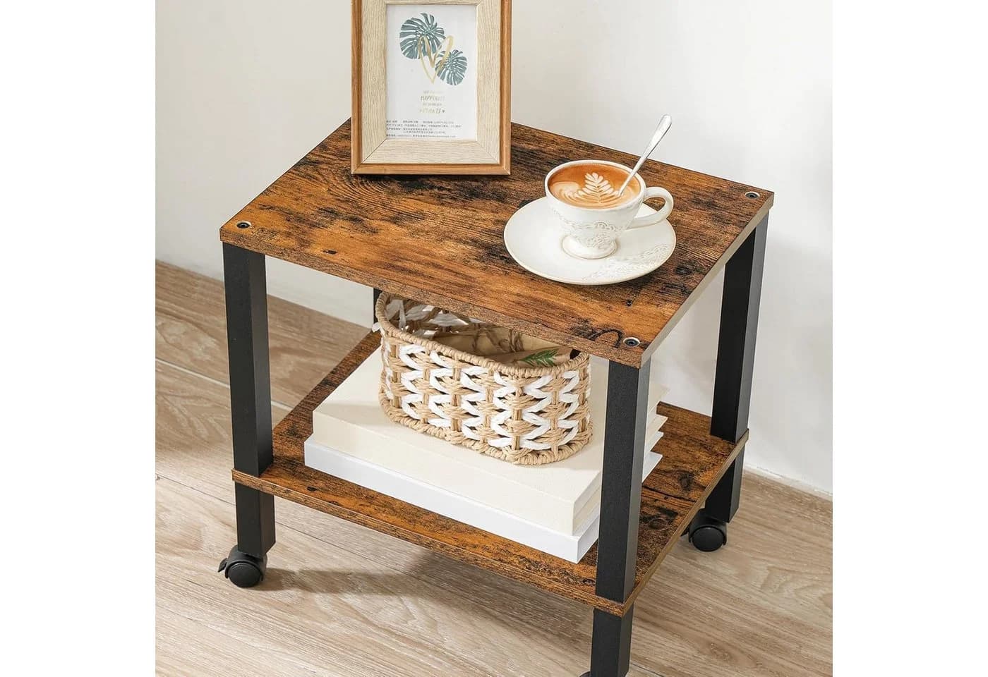 Hoobro Druckertisch mit Rollen 2 Ebenen Druckerwagen 38x28x38 cm Holzspanplatte - Bild 5