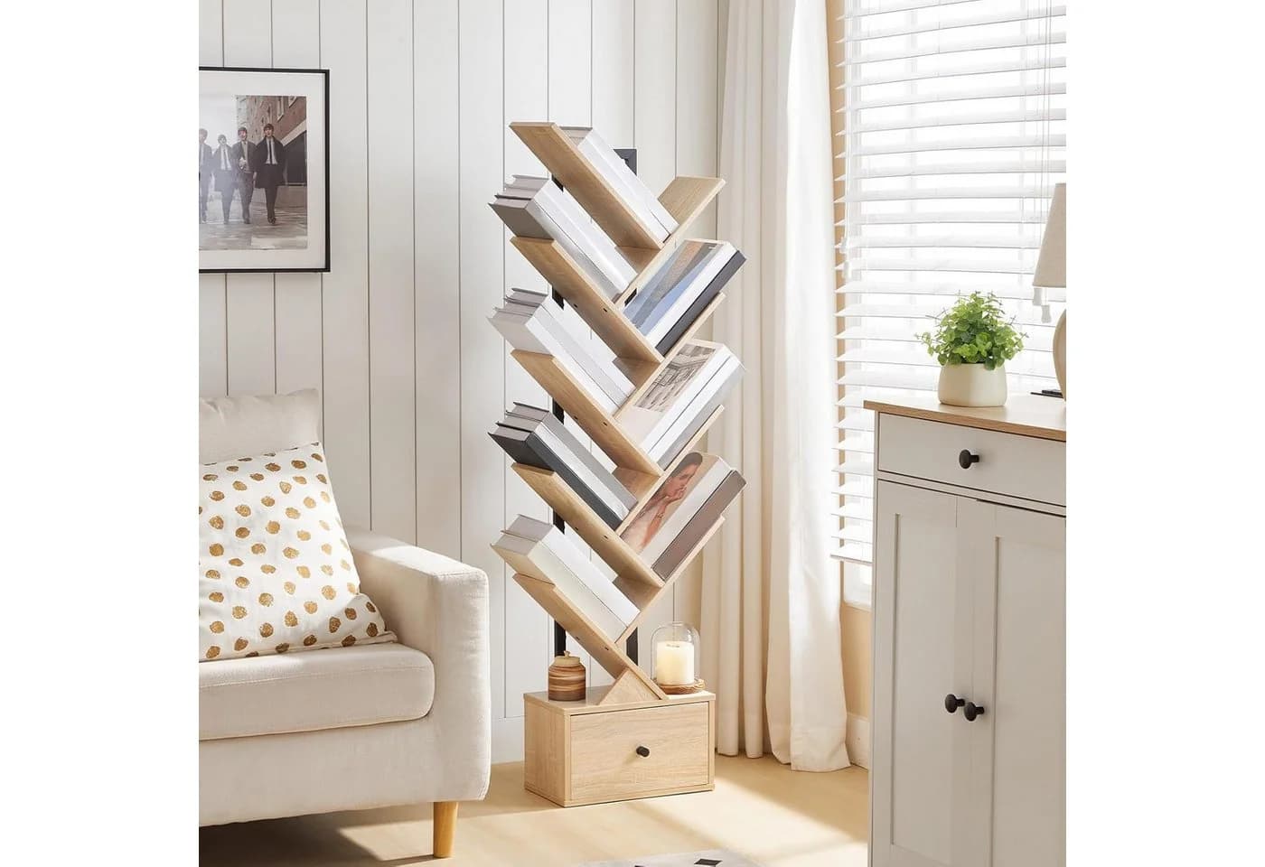 Hoobro Bücherregal Standregal 9 Ebenen Baumförmig mit Schublade