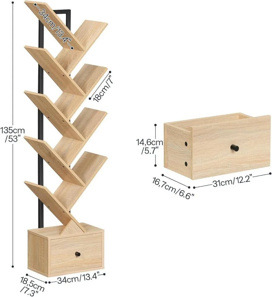 Hoobro Bücherregal Standregal 9 Ebenen Baumförmig mit Schublade - Bild 3