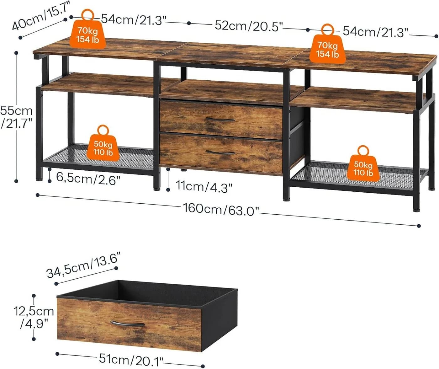 Hoobro Lowboard TV-Schrank, Sideboard, Gaming TV Board für Fernseher bis 75 Zoll - Bild 3