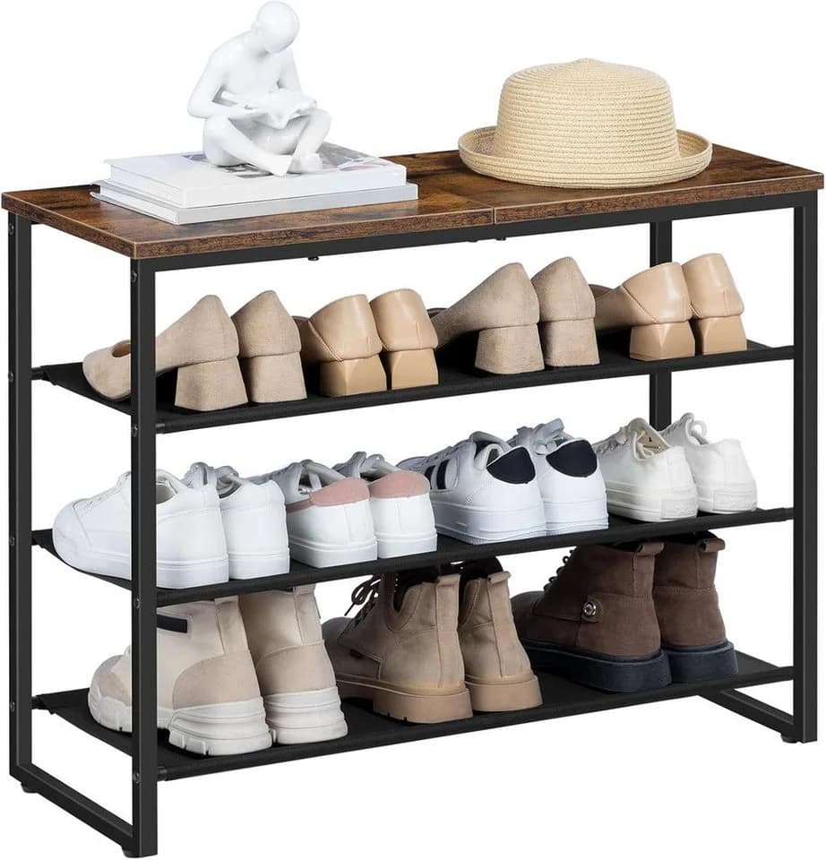 Hoobro Schuhregal 4-stufig Metallgestell 3 Oxford-Ablagen Holzpaneel - Bild 2