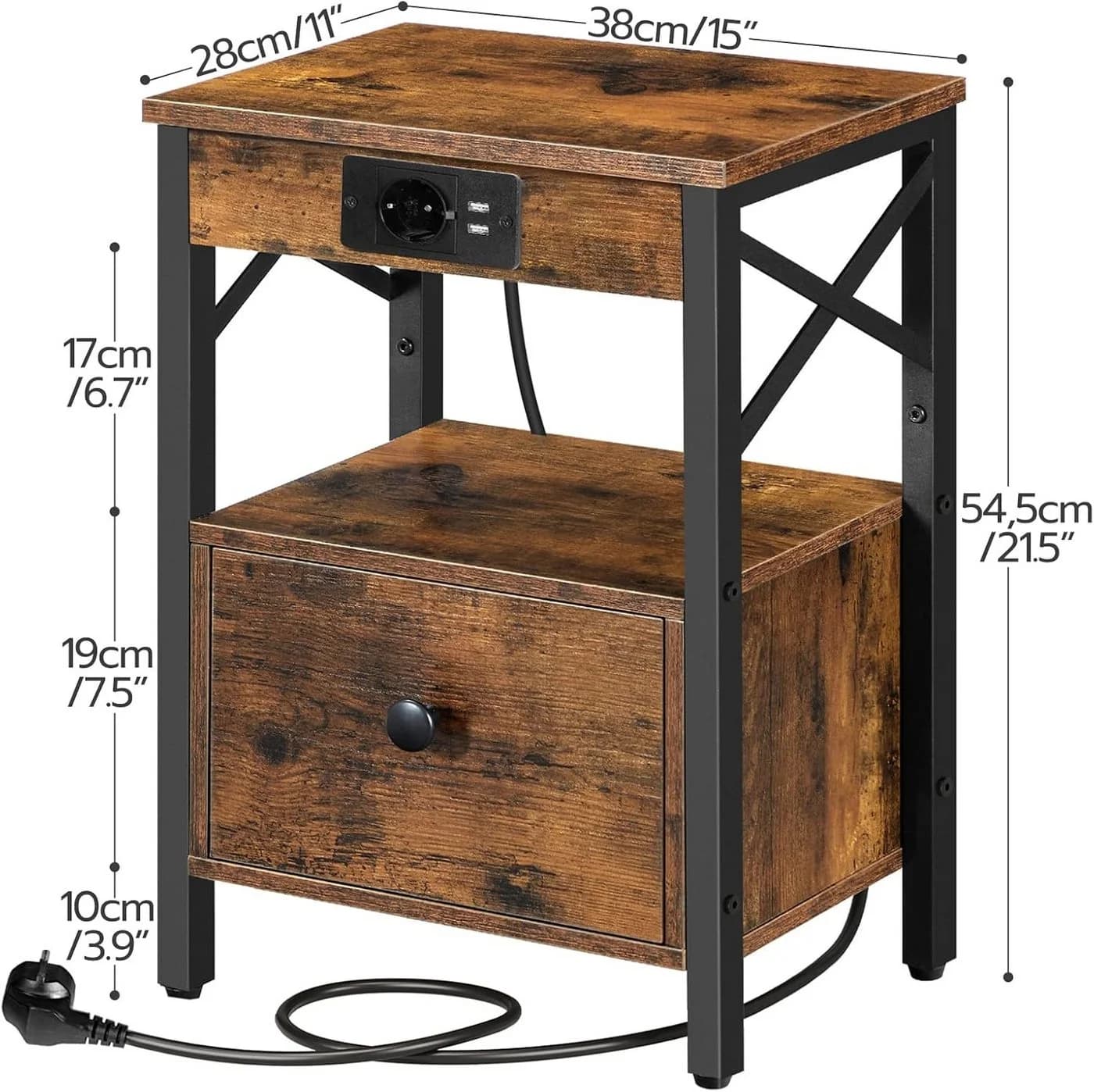 Hoobro Nachttisch mit Ladestation Industrial Design - Bild 3