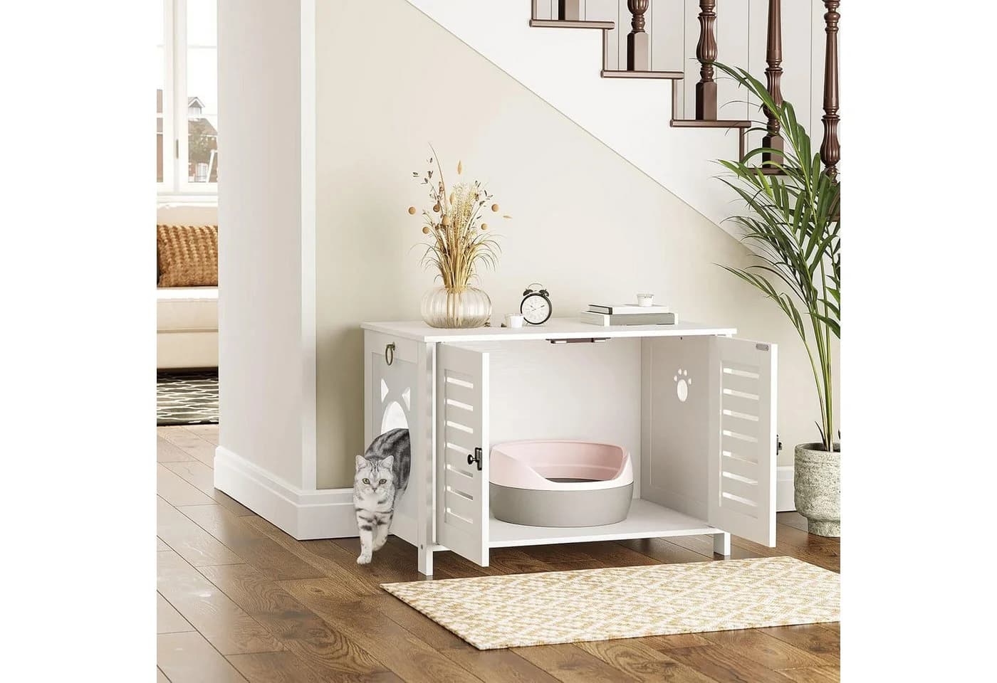 Hoobro Katzentoilette Schrank mit Doppeltüren, Katzenhaus & Katzenmöbel, Weiß - Bild 4