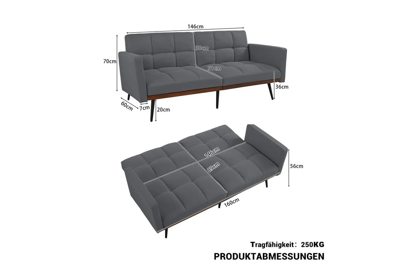 GLP Schlafsofa 160 cm 5-fach verstellbare Rückenlehne