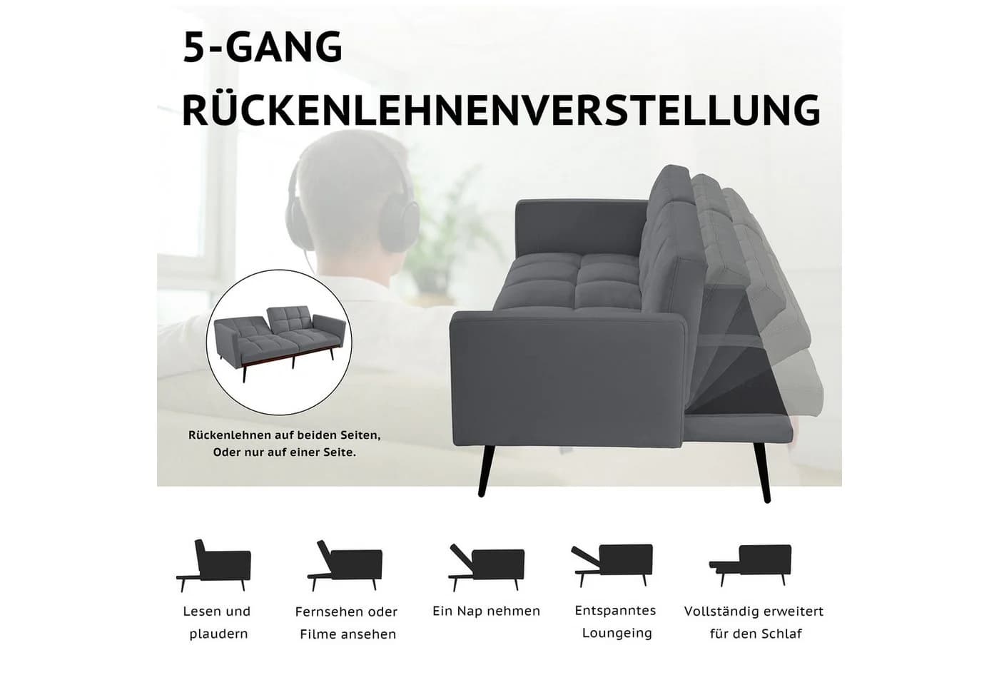 GLP Schlafsofa 160 cm 5-fach verstellbare Rückenlehne - Bild 5