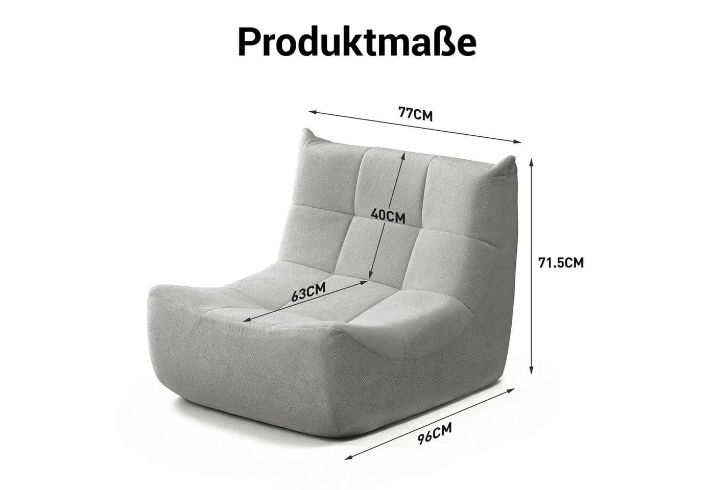 GLP Chenille Loungesessel 1-Sitzer Grau Ergonomisch - Bild 4