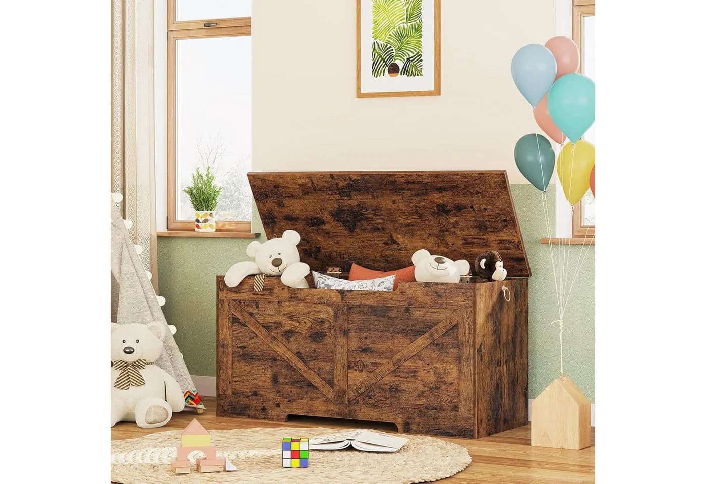Hoobro Truhenbank aus Holz 100x40x50,5 cm Sitzbank mit Stauraum - Bild 3