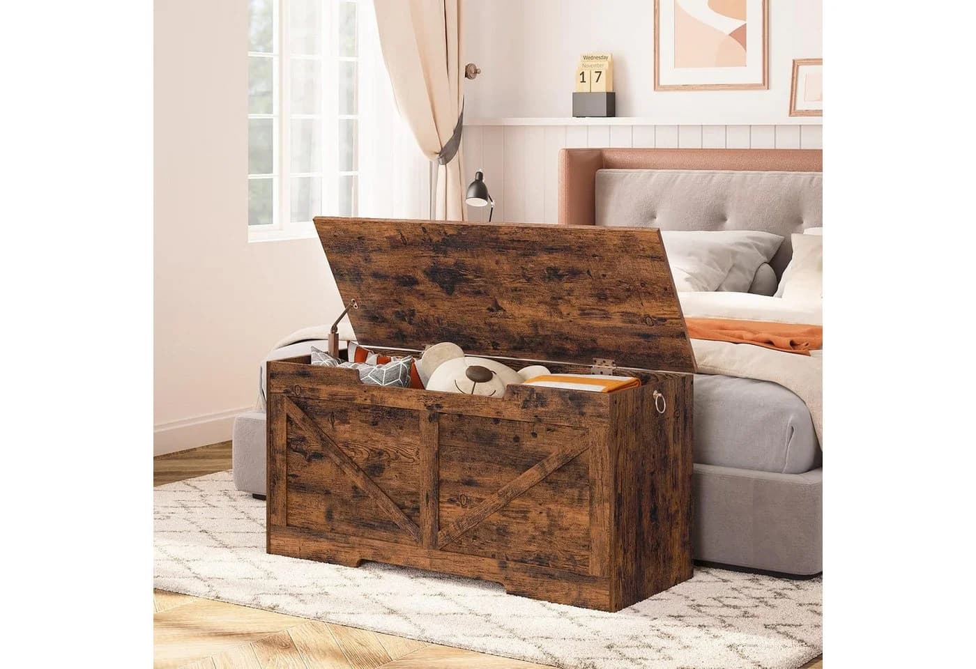 Hoobro Truhenbank aus Holz 100x40x50,5 cm Sitzbank mit Stauraum - Bild 5