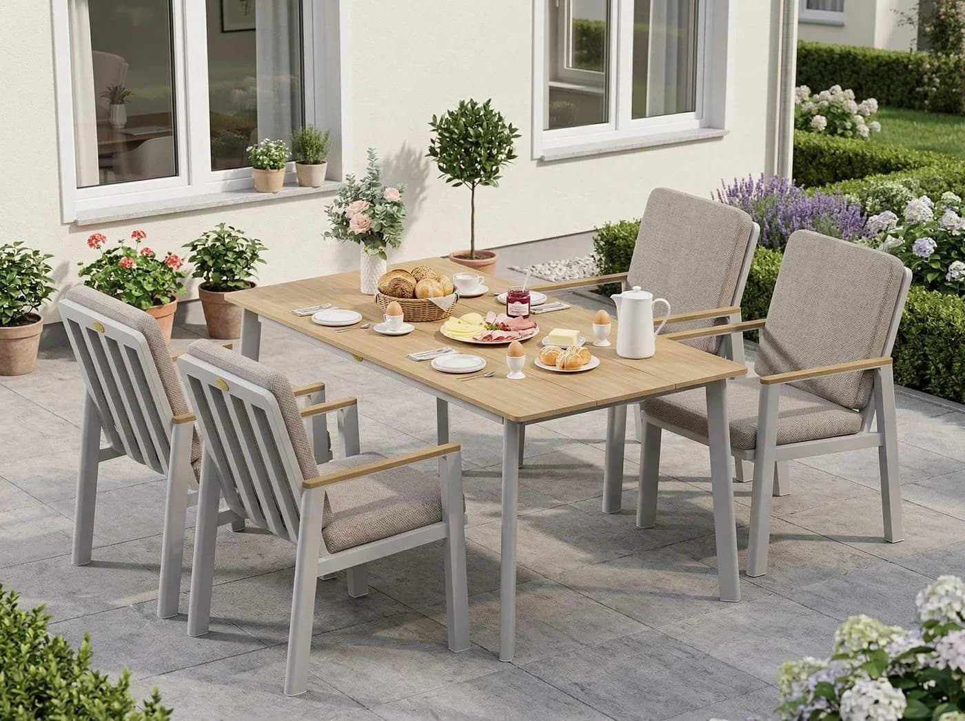 MeXo Gartenlounge-Set Aluminium Gartenmöbel 5-tlg. Beige/Grau - Bild 2