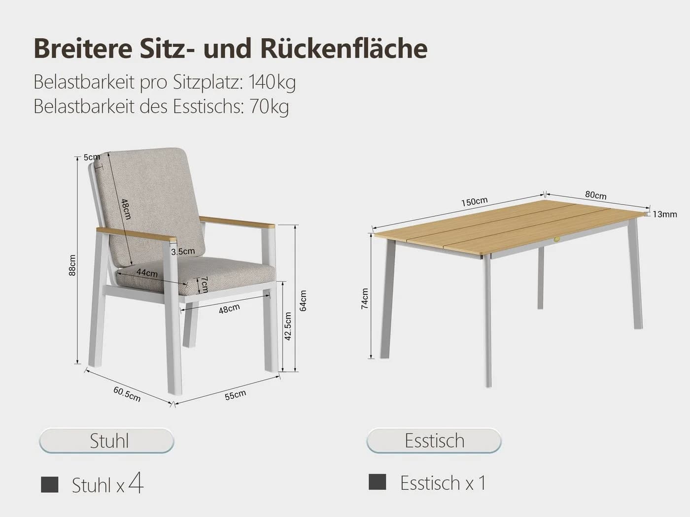 MeXo Gartenlounge-Set Aluminium Gartenmöbel 5-tlg. Beige/Grau - Bild 3