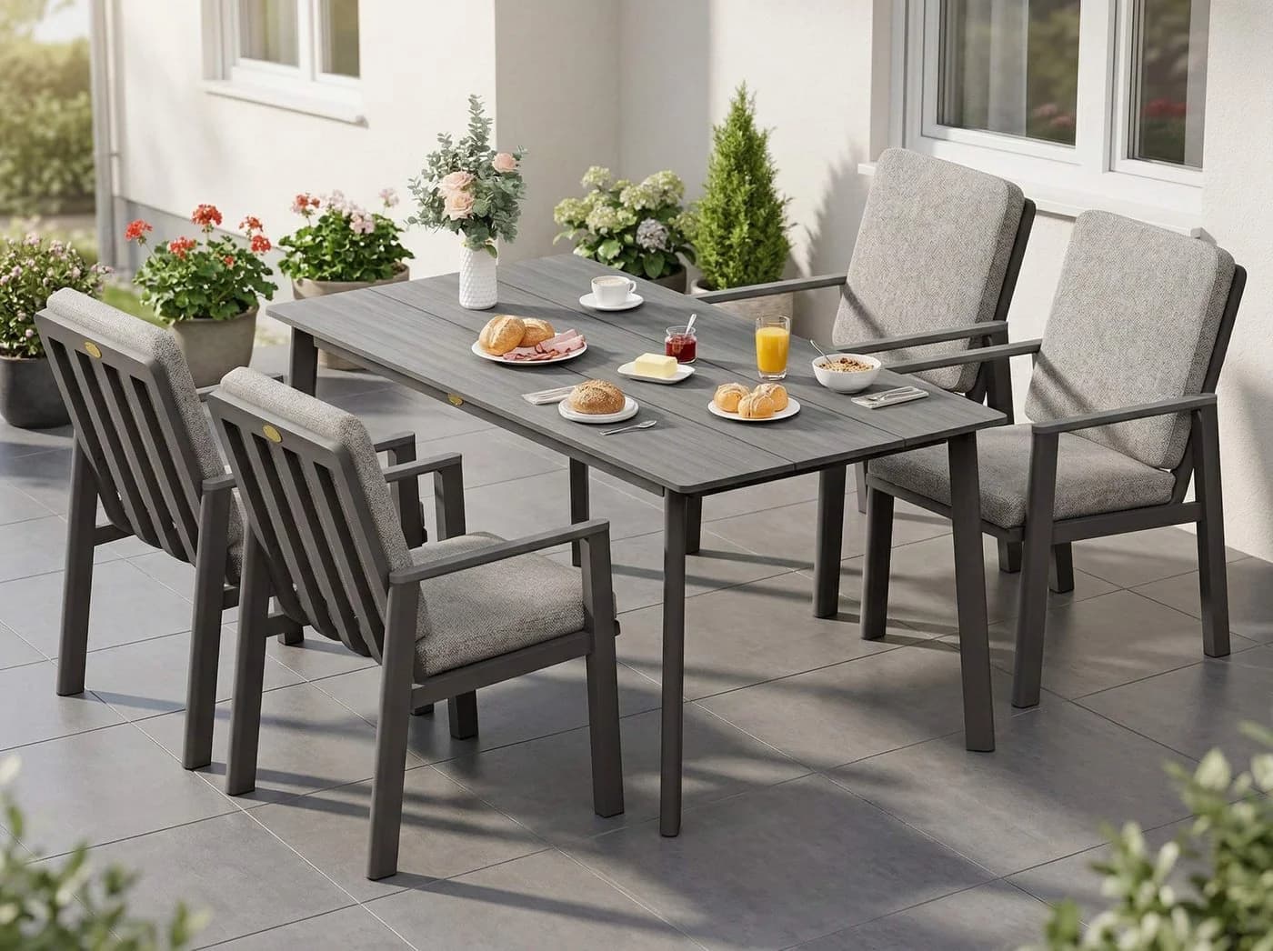 MeXo Gartenlounge-Set Aluminium Gartenmöbel 5-tlg. Beige/Grau - Bild 2
