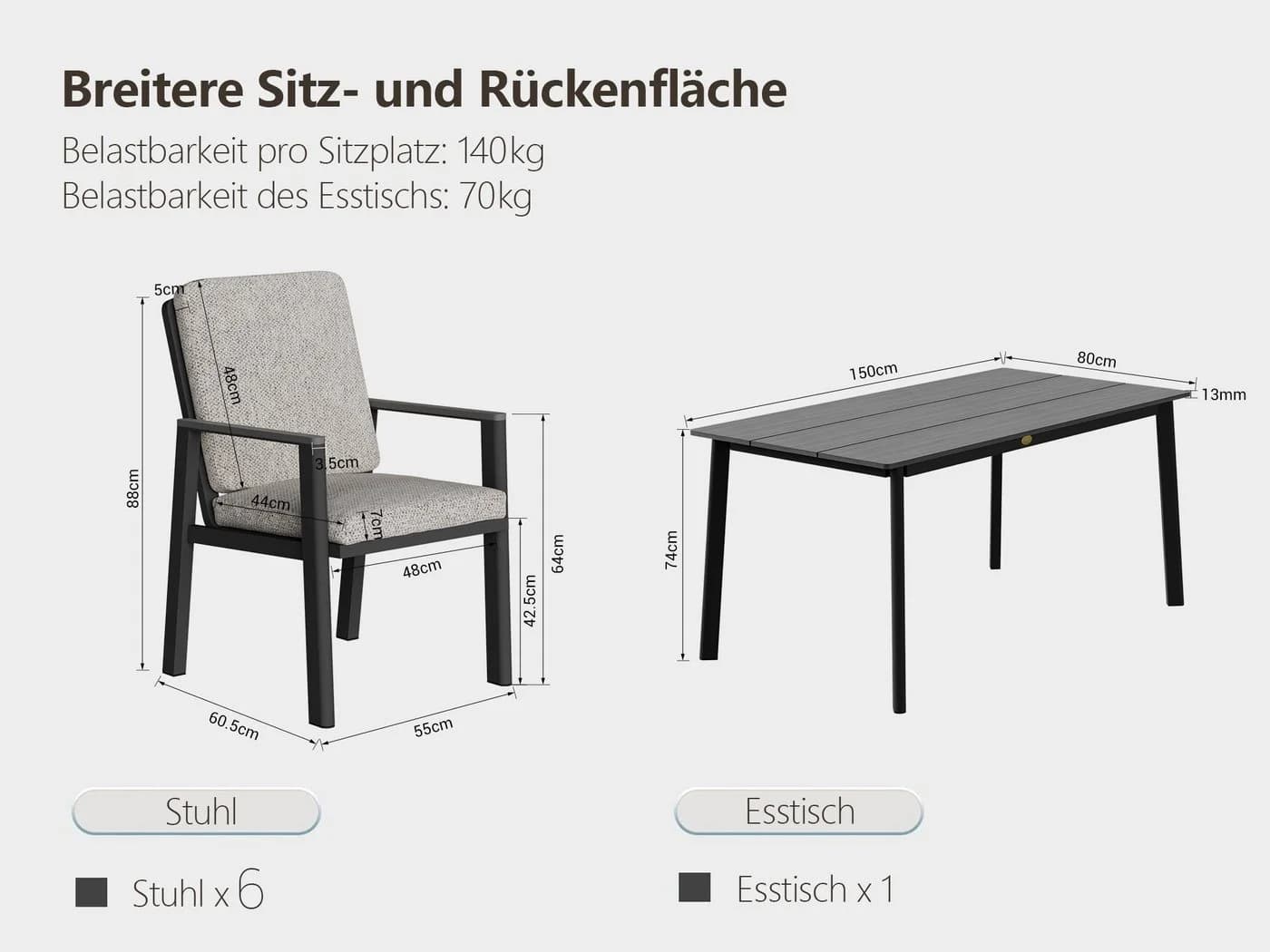 MeXo Gartenlounge-Set Aluminium 7-tlg. Beige/Grau - Bild 4