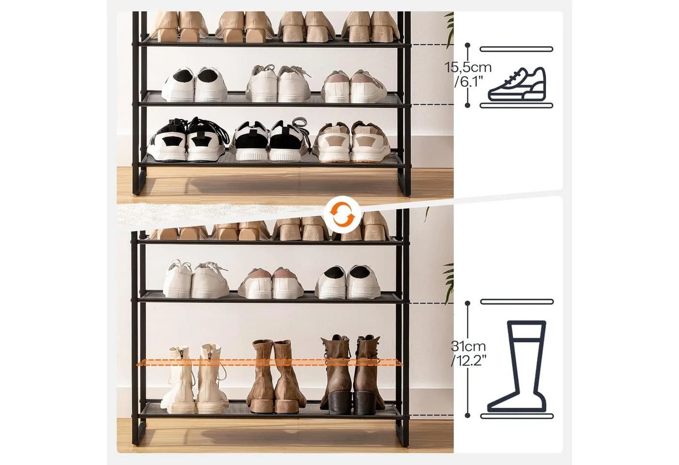 Hoobro Schuhregal 12-stöckig Braun/Schwarz Industriestil - Bild 4