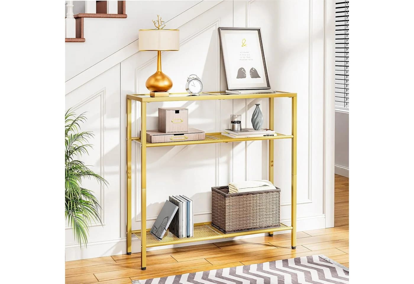Hoobro Konsolentisch Gold 3 Ebenen Glas Metall Flurtisch 75cm - Bild 4