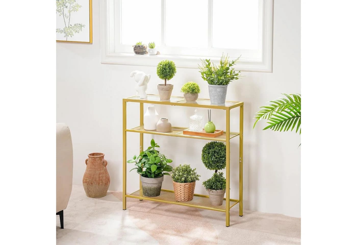 Hoobro Konsolentisch Gold 3 Ebenen Glas Metall Flurtisch 75cm - Bild 5