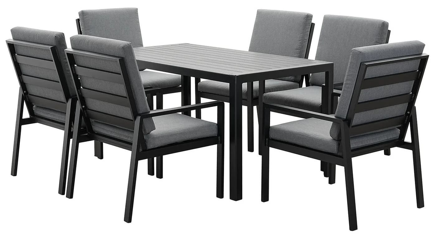 MeXo Gartenlounge-Set 6-tlg. mit Esstisch Aluminium Schwarz
