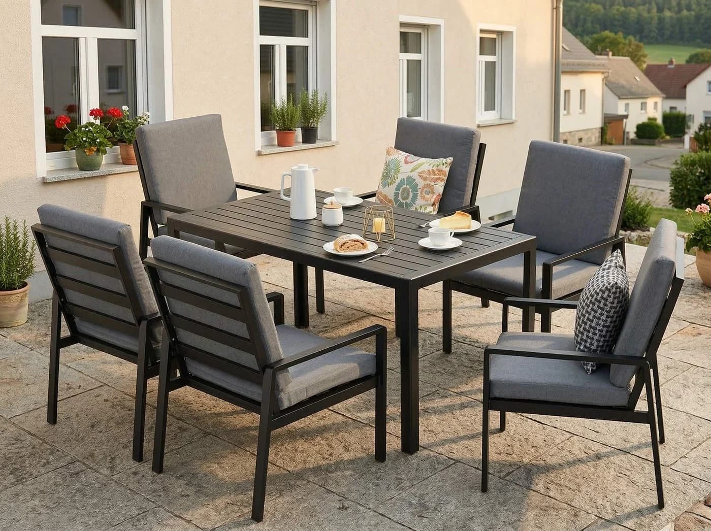 MeXo Gartenlounge-Set 6-tlg. mit Esstisch Aluminium Schwarz - Bild 2