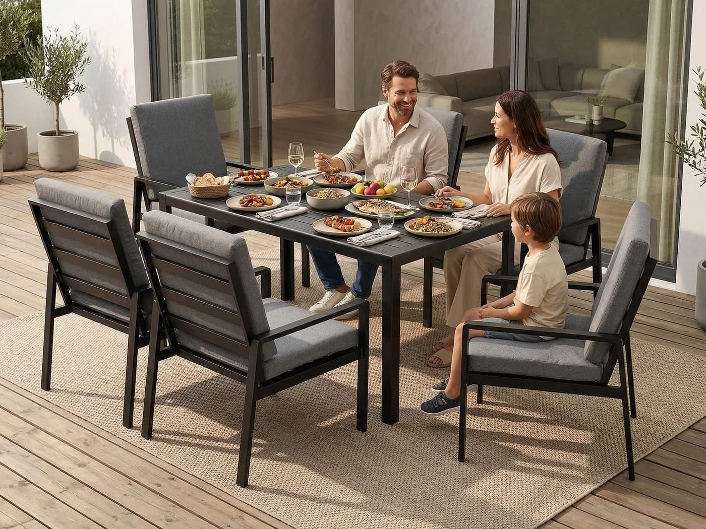 MeXo Gartenlounge-Set 6-tlg. mit Esstisch Aluminium Schwarz - Bild 3