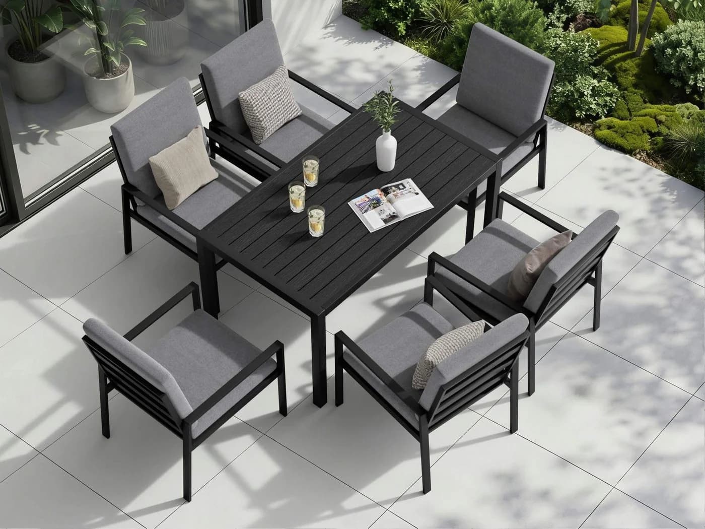 MeXo Gartenlounge-Set 6-tlg. mit Esstisch Aluminium Schwarz - Bild 4