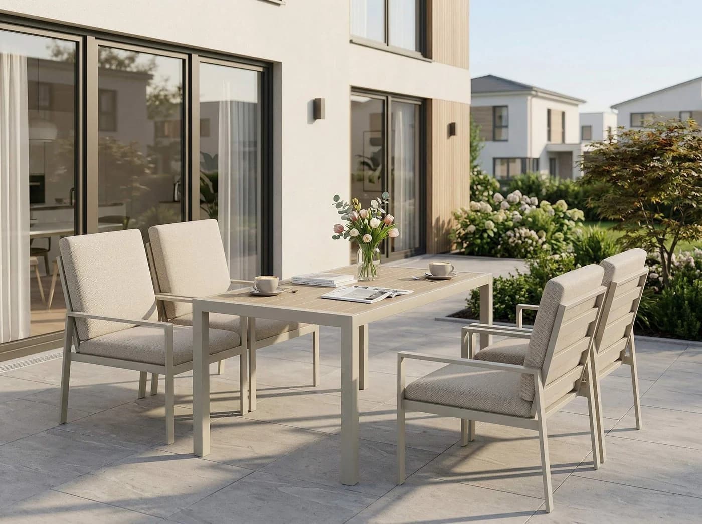 MeXo Gartenlounge-Set 5-tlg. Aluminium Beige mit Esstisch - Bild 2